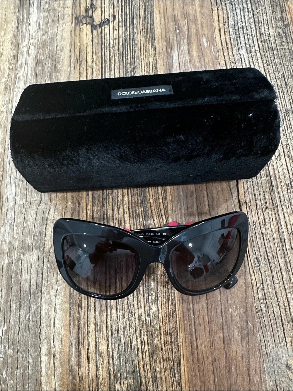 Dolce & Gabbana Black Sunglasses with Red Rose Embellishments